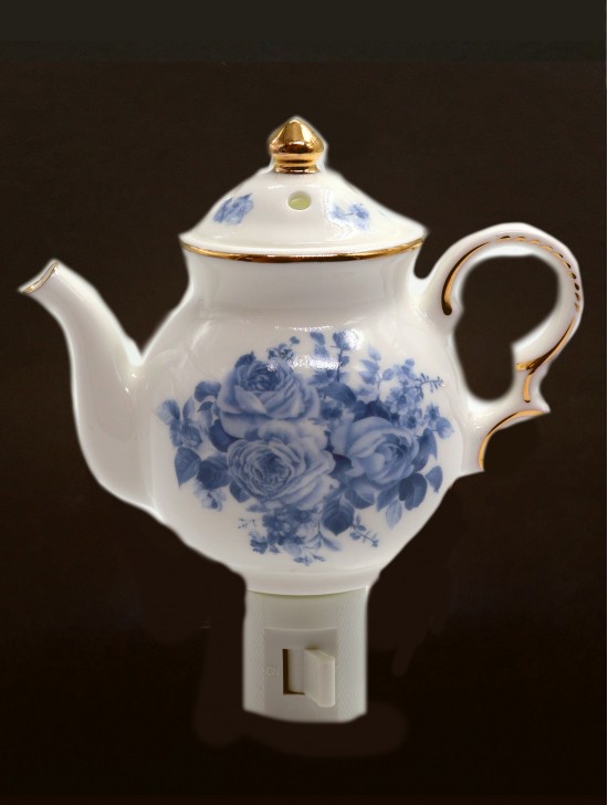 Porcelain Floral Teapot Night Light With Gift Box